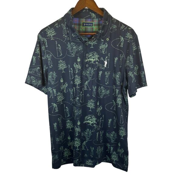 William Murray Men’s M Golf Polo Shirt Blue Golf Tree Print Stretch Performance - Picture 2 of 12